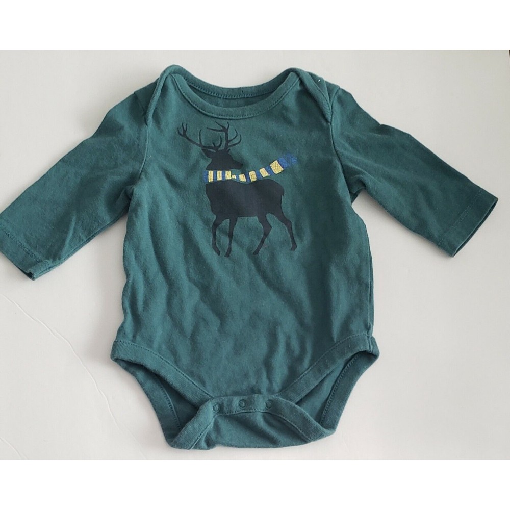 Gap Body Suit Baby Boys Size 0-3m Graphic Deer Scarf Green Young Buck Back